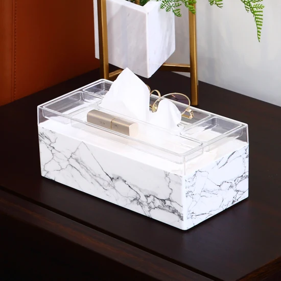 Multifuntiona 大理石印刷ホームオーガナイザー長方形アクリルティッシュホルダープラスチックティッシュボックス
